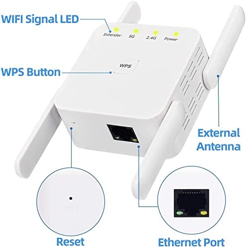 1200Mbps WiFi Range Extender Signal Booster, 2,4g e 5g de capa de longo alcance de Wi -Fi de banda