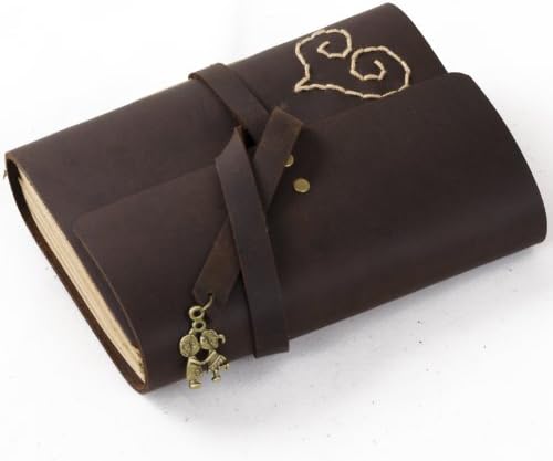 Diário do diário de couro pequeno de artesanato com adorável coração e doce beijo amantes feitos à mão