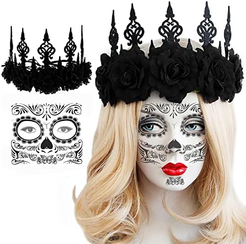 Kocuos Halloween Party Floral Hap Head Band Moda Rainha Black Crown, Rose Crown Vintage Capfe
