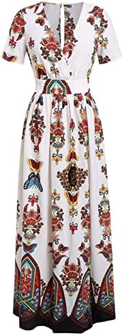 Vestidos de verão de grande tamanho de mulher sexy de pescoço de pescoço curto maxi vestido floral estampa de fenda