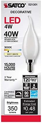 SATCO S21301/06 LED LED E12 LUZBLS E12, 3000K, 15000 horas Classificação, Dimmable, 6 pacote