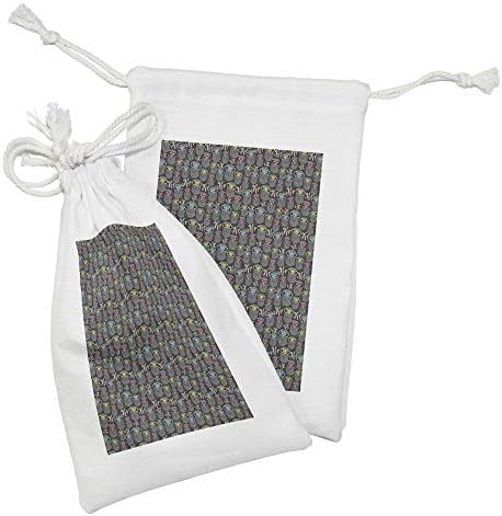 Conjunto de bolsas de tecido retrô lunarable de 2, corujas de estilo doodle com óculos coloridos