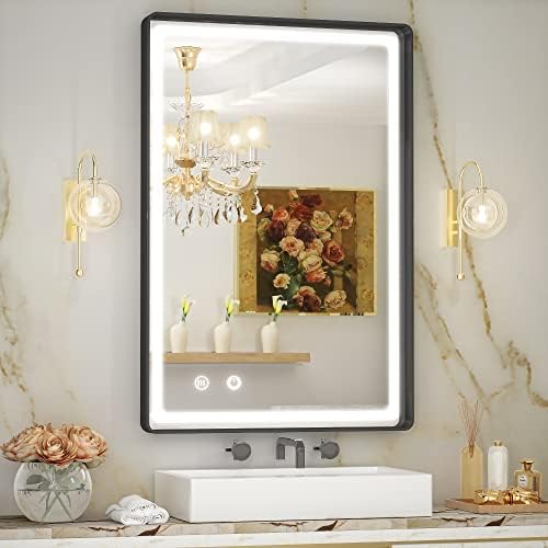 Hasipu 24 x 36 polegadas LED Mirror de banheiro com luzes, espelhos de parede iluminados escassos e escassos