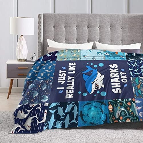 Bobertor de tubarão azul Tubarão arremesso de cobertor Cartoon Oceano Animal de animais Plexh Blanket Lã Fuzzy