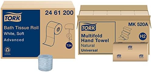 Rolo de papel higiênico Tork T24 White T24, Avançado, 2 camadas, 80 x 500 folhas, 2461200 e toalha