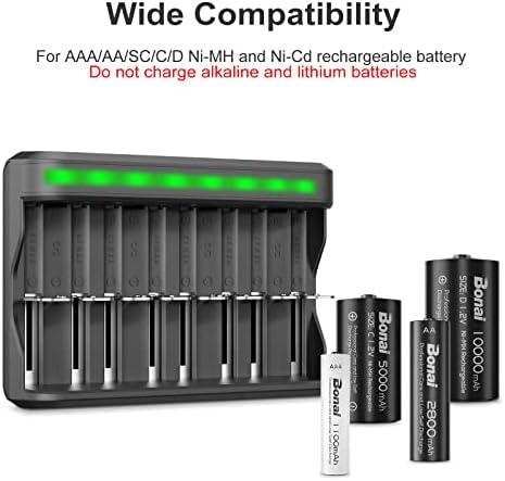 Baterias recarregáveis ​​de AAA 24 pacote com AAA C D SC Carregador de bateria 8bay