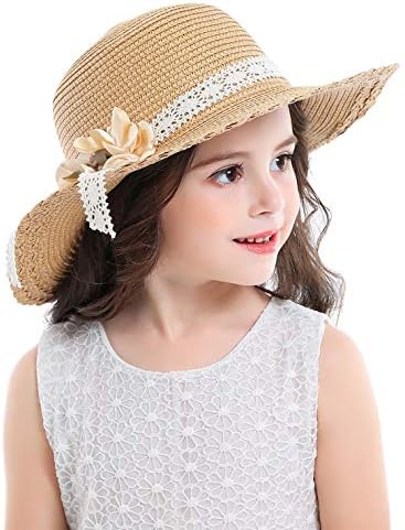 Bienvenu Girl Girl Kids Summer Straw Hat Wide Brim Bripy Beach Sun Visor Hat