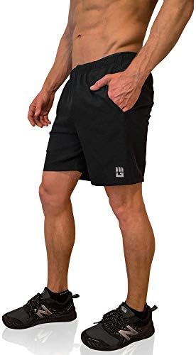 Shorts de corrida de lama - shorts esportivos pretos secos rápidos de 7 polegadas com bolsos de sepção