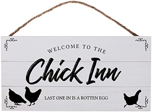 Chicken Coop Wooden placar bem -vindo ao Chick Inn em último é um ovo podre de 13,75 x 7 Decoração de fazenda