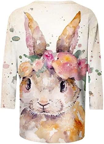 Camisa de coelhinho da Páscoa para mulheres femininas 3/4 de manga Top túmulos de túnica casual de túnica de