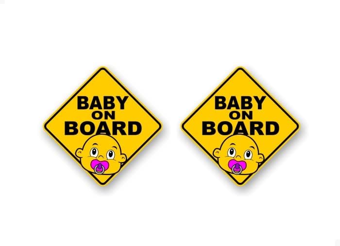 2 bebê a bordo do vinil 5,25 '' Design rosa Amarelo decalques de diamante de carro adesivos de segurança