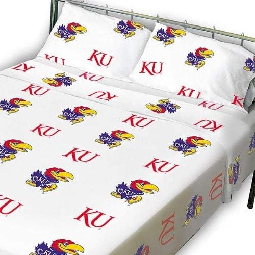 A faculdade abrange tudo confortável Kansas Jayhawks queen -size de 4 peças de folha de 4 peças,