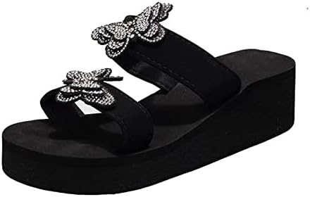 Sandálias de chinelos de plataforma para mulheres decoração de borboleta tira dupla praia chinelos