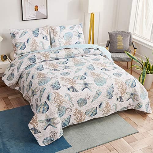 Junsey Beach Bedding Size King Size Leves Leastal Adtseds Ocean Theme, 3pcs conchas marsel starfish quilts