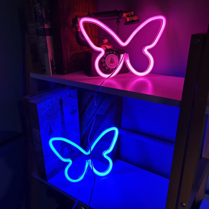 Luzes de sinal de neon de borboleta Starrymine LED Pink + Blue 2 Pack para quarto da parede da parede Light Up