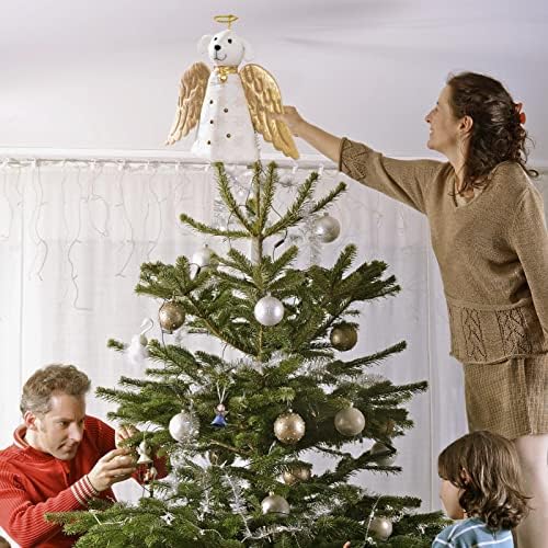Aeihevo Dog Tree Christmas Tree Topper, cão de anjo dourado cão dourado anjo cão artesanal Tree