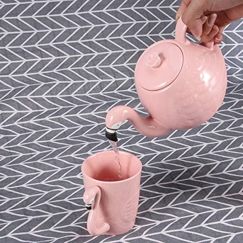 1pc Cerâmica Flamingo Pattern Tea Pote Cerâmica Cerâmica Pacote criativo de jarra de água criativa