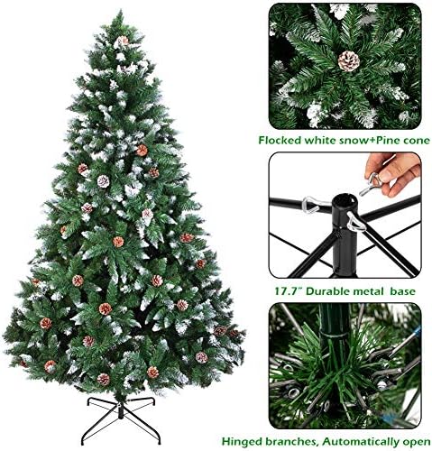 Árvore de férias artificial de Natal de Cyayq Snow, de 7 pés, árvore cheia com pinheiros, decoração de Natal