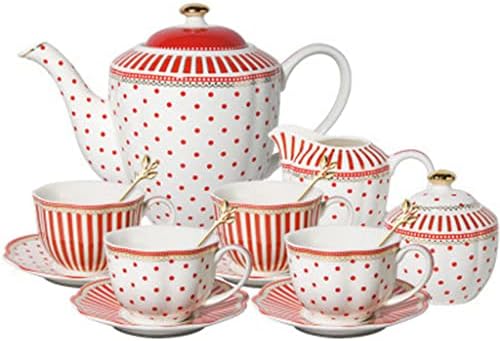 Zlxdp Red Point Cerâmica Cuple Cup com bandeja de colher café xícara de chá de chá de cozinha suprimentos