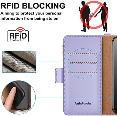 Antsturdy para iPhone 12 Pro 6.1 Caixa da carteira 【Bloqueio de RFID】 【Zipper Poket】 【7 Card Slot】 PU Flip