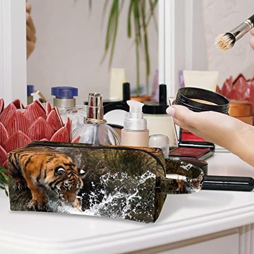 Bolsa de higiene pessoal, bolsa de cosméticos de maquiagem para homens, tigre à beira do rio