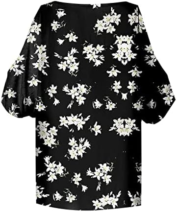 Blusas casuais femininas manga curta de decote de decote de decote de coleta de pescoço Peony Floral Tops Ladies