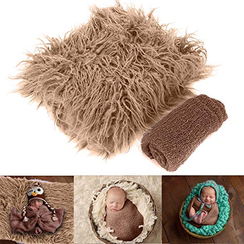 Puseky Baby Photo Props Blanket Fluffy + Ripple Wrap Set