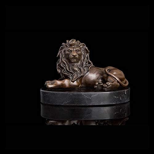 Escultura de bronze de Yfqhdd estátua de leão estátua estatueta antiga arte de metal da vida selvagem para