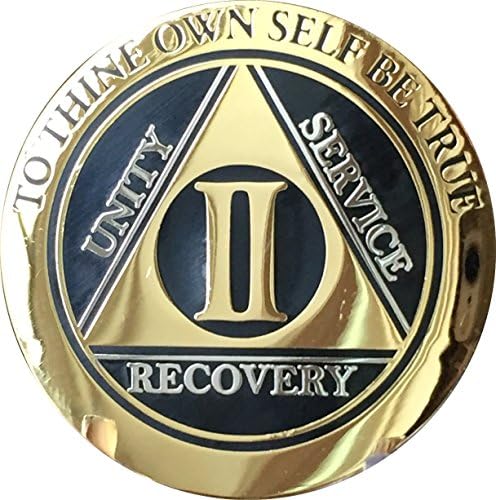 Recoverychip 2 anos AA Medallion elegante Black Gold Silver Biplated Alcoolics Anonymous Chip