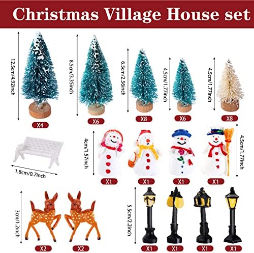Sawysine Natal Winter Village casas Mini variadas de pinheiros de pinheiros conjuntos de led de
