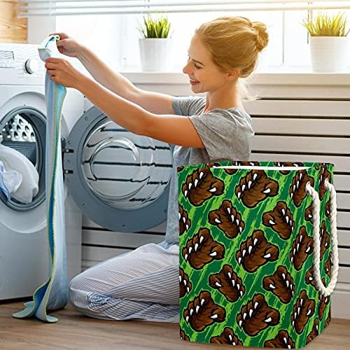 Grizzly Bear Feral Garra Green Padrão de lavanderia cesto de lavanderia Restador retangular dobrável para adultos