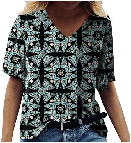 Camisas Hawaiianas Zefotim para Mulheres 2023 Manga Curta V Pescoço Floral Beach Boho Fashion Bloups Casual