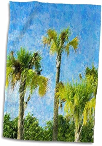 3D Rose Green Palms e Skies Blue Twl_35413_1 Toalha, 15 x 22