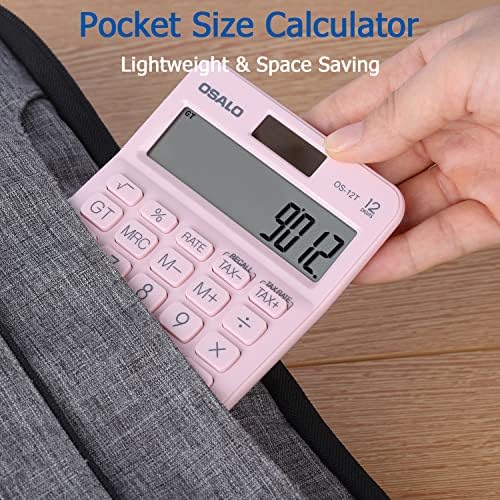 Calculadora de mesa de tamanho pequeno de bolso, 12 dígitos de tela grande LCD, função de imposto básico