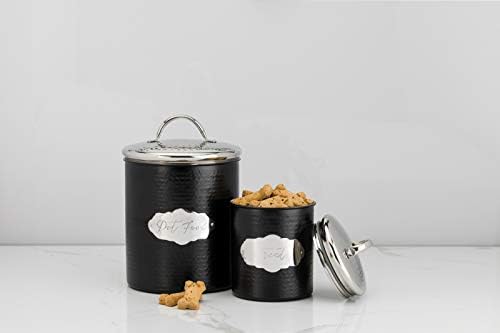 Amici Pet Cavalier Metal Metal Treats Jar, 118 onças fluidas, preto e prata