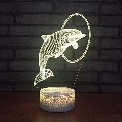 Jinnwell 3D Dolphin Fish Night Light Lamp Ilusão Night Light 7 Cores Alterar Touch Touch Tound Desk