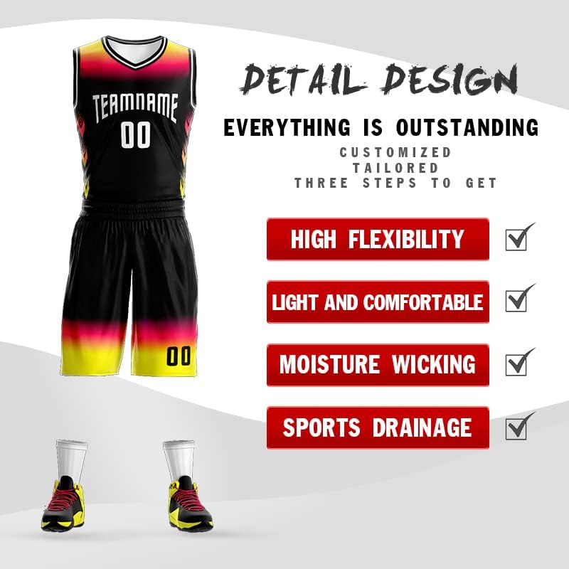 Jersey de basquete de gradiente personalizado Uniforme de qualquer nome de nome do time logo, camisas