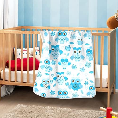 Cobertor cobertor coruja azul cobertor de algodão para bebês, recebendo cobertor, cobertor leve e macio