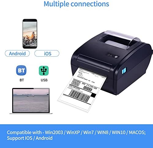 Impressora de etiqueta térmica Trexd para 4x6 Pacote de remessa Etiqueta 160mm/s USB e BT Conexão Rótulo