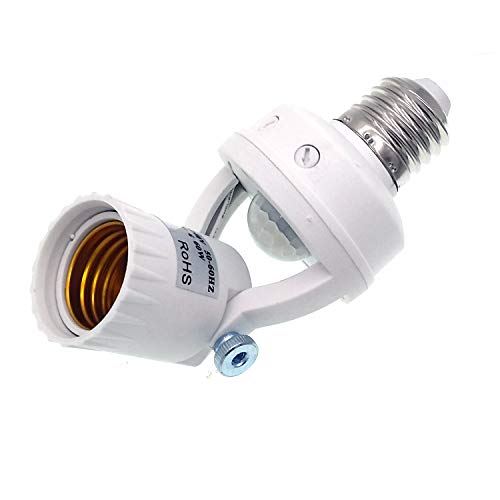 Twdrtdd Motion Sensor Light Socket, Adaptador de lâmpada de parafuso PIR Motion E26, adaptador de lâmpada