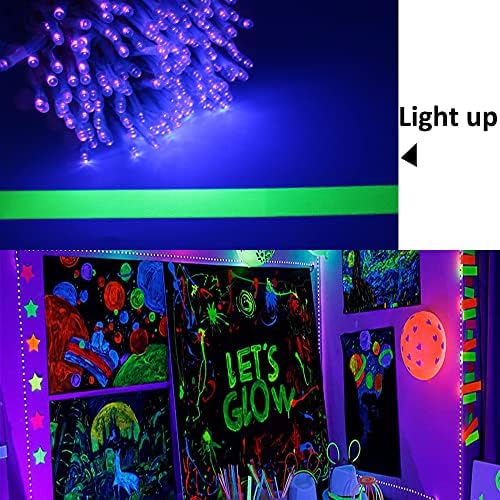 Solhice 60 pés Blacklights Luzes de corda para Glow Party 180 LEDs, luzes pretas para plugue de quarto iluminação