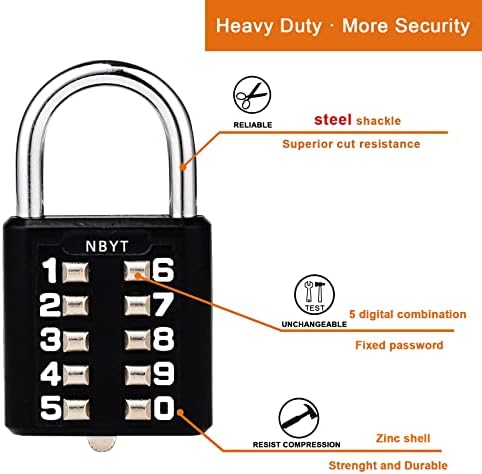 NBYT 5 dígitos Padlock Digital Combination Lock, Button Safety Digital Lock, Aplicável a ginástica ou vestiário