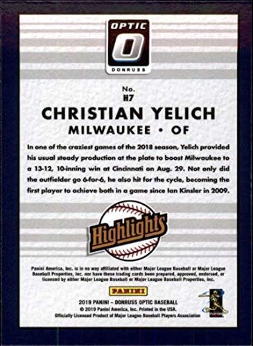 2019 Donruss Optic Hights 7 Christian Yelich Milwaukee Brewers Baseball Trading Card