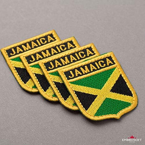 A bandeira da Jamaica em um canteiro de escudo, alferes nacional, ferro bordado em