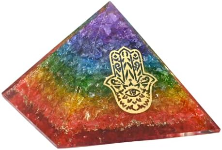 Amazing Gemstone grande pirâmide orgona | Cristal de pirâmide de chakra de Onyx | Hamza Hand Ey Eye Orgonite Pirâmide