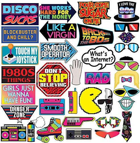 Conjunto de fotos do Retro 80 - 37 PCs - Decoração de festa temática engraçada dos anos 80, favores e