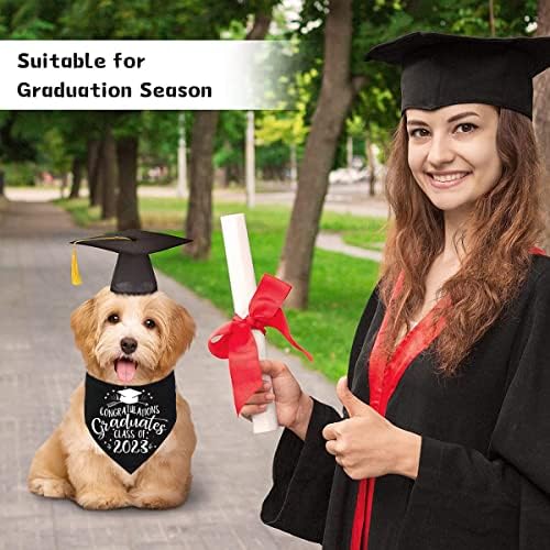 2 Pacote Pet Pet Caps 2023 Traje Bandana com chapas de graduação de cães ajustáveis ​​Amarelo Triângulo