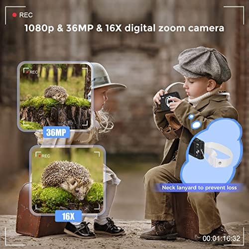 Câmera digital, Ruahetil FHD 1080p 36mp Câmera de vlogging lcd de 2,4 polegadas para crianças, Modos de carregamento
