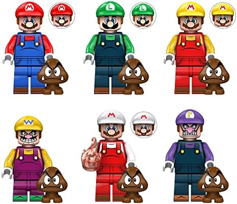 Yayafofco 6pcs Anime Mario Bros Mini Ação Figura Luigi Wario com blocos de construção de desenhos animados