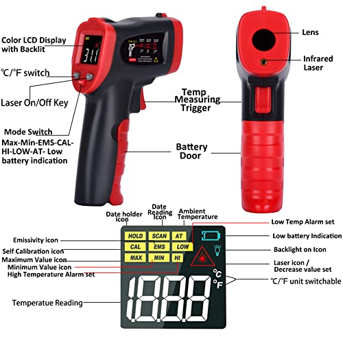 Termômetro infravermômetro Pistola de cozimento Não Contato IR IR Laser Infravermelho Temp Gun -58 ° F ~
